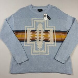 Pendleton Harding Graphic Sweater Women Medium Blue Cotton Crewneck Aztec